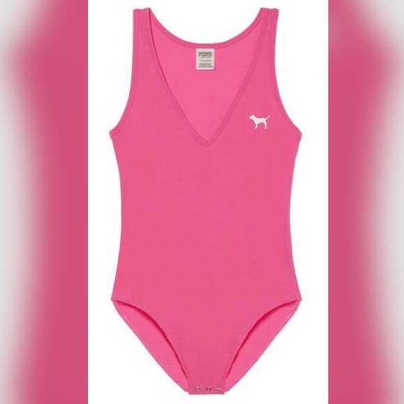 PINK Victoria's Secret Tops - NWT Victoria's Secret PINK Limited Edition Happy Pink Deep V-Neck Bodysuit
